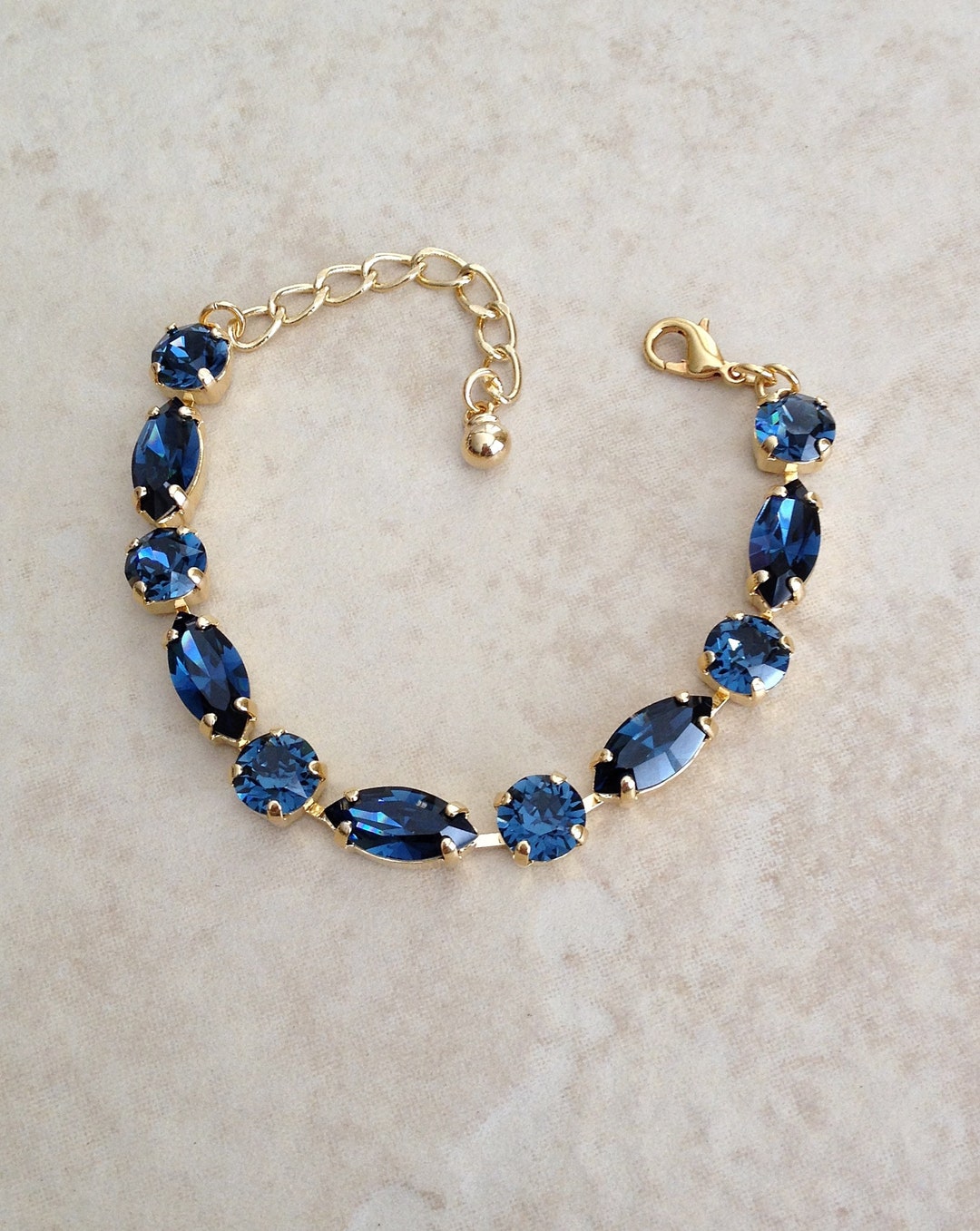 Navy Blue Crystal Marquise Bracelet Bridal Something Blue - Etsy