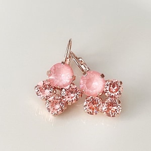 Swarovski Rose Peach, Light Coral, crystal cluster drop earrings, crystal cluster earring, wedding jewelry, bridesmaid gift, pierced ears