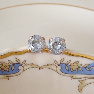 Dusty blue earrings, studs, post, simple, minimalist, rhinestone earrings, bridesmaid gift, bridal, something blue, light blue