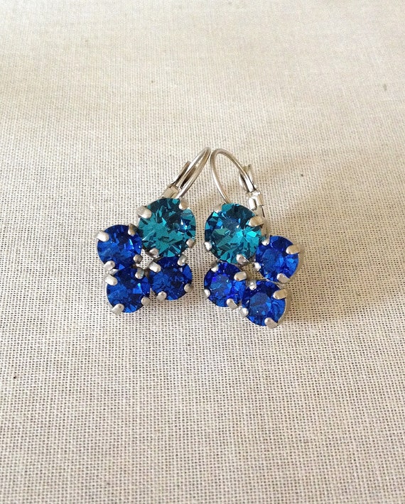 Cobalt & Teal earrings Swarovski crystal drop earrings | Etsy