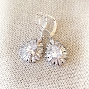 Crystal baguette cluster earrings, bridal earrings, bridesmaid gift, dangle and drop earrings, silver, wedding jewelry, gift for her