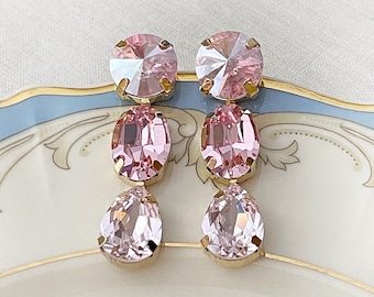 Blush pink ombré long crystal earrings, LONG earrings, Bridal, bridesmaid, old Hollywood, bridesmaid gift