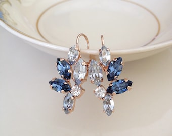 Dusty blue, shades of blue, crystal earrings, bridal, something blue, bridesmaid gift, marquise crystal earrings, blue