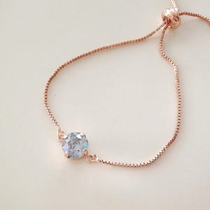Dusty blue 8mm crystal bracelet, bolo bracelet, slide clasp, blue, adjustable, bridesmaid gift, bridal bracelet, solitaire, light blue