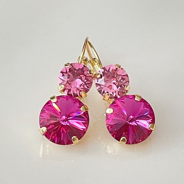 Fuchsia earrings, Swarovski crystal earrings, hot pink, bridal earrings, bridesmaid gift, wedding jewelry