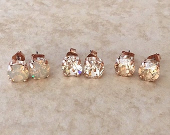 Champagne earrings, studs, post, simple, minimalist, rhinestone earrings, bridesmaid gift, crystal studs, rhinestone studs, gold