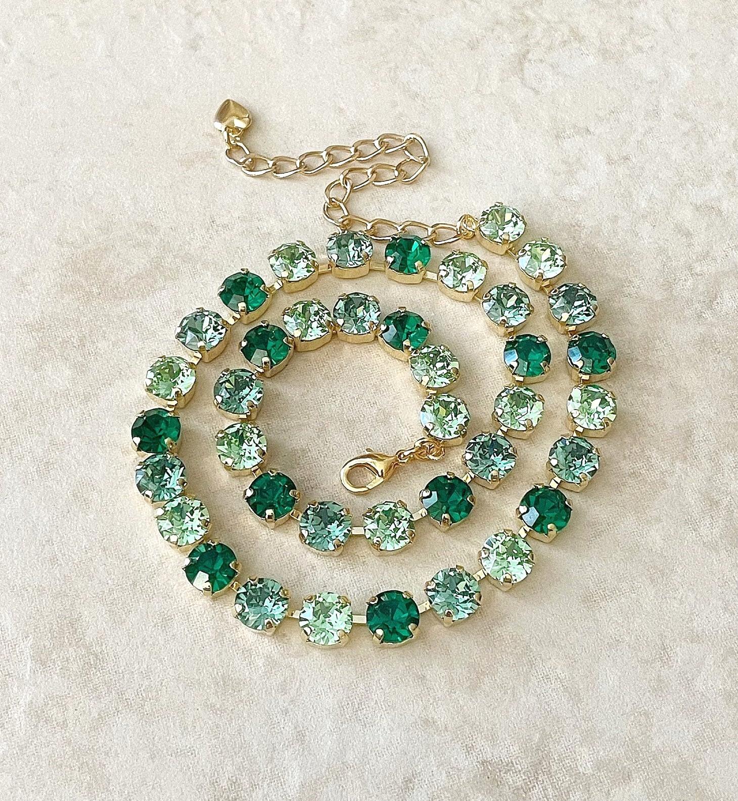 Swarovski Emerald Light Emerald Peridot ombré necklace, Swarovski crystal, bridal, bridesmaid gift, crystal tennis necklace, green, gradient