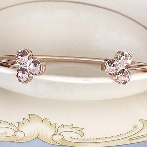Delicate morganite pink open bangle bracelet, rose gold, dusty rose, blush, wedding jewelry, open bangle, bridesmaid gift