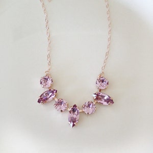 Light Mauve crystal necklace, wedding jewelry, wedding necklace, bridal, bridesmaid gift, marquise, light purple, mauve