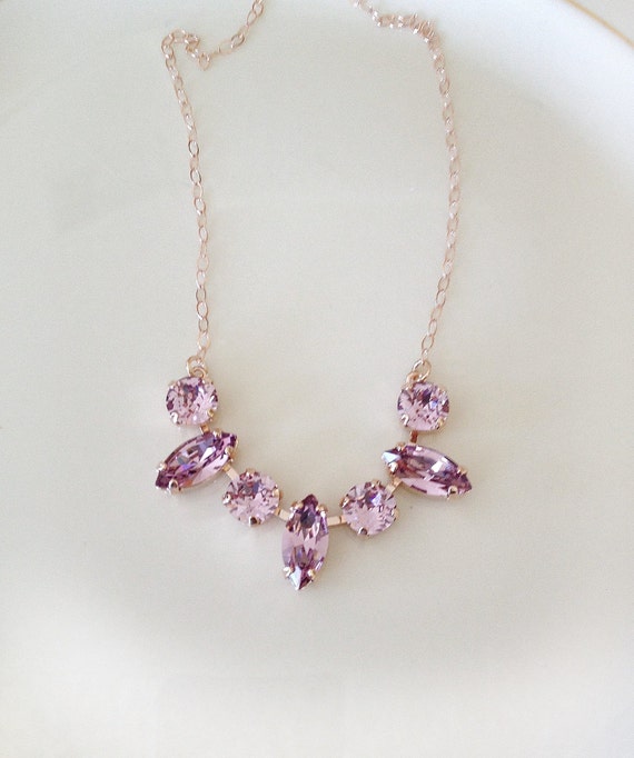 Light Mauve Crystal Necklace Wedding Jewelry Wedding Necklace Bridal Bridesmaid Gift Marquise Light Purple Mauve Etsy