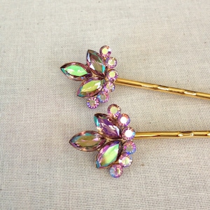 Mauve crystal hair pins, hair accessory, bridesmaid gift, rhinestone, gold, silver, blush, vintage wedding, hair, rhinestone bobby pin