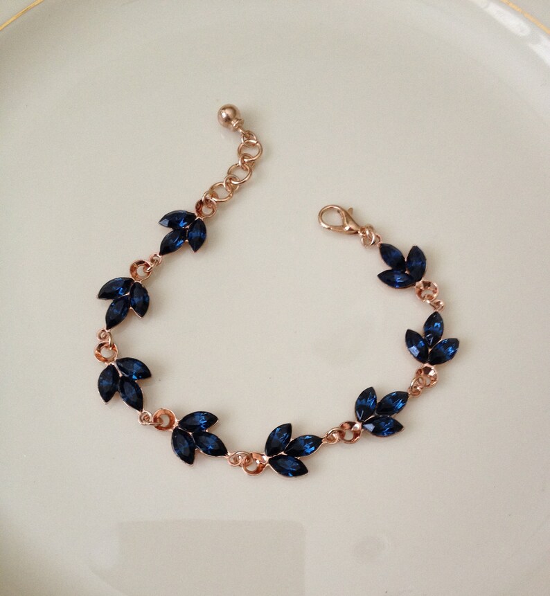 Navy Blue Crystal Bracelet Wedding Bracelet Rose Gold Navy Etsy