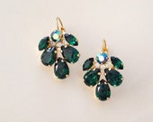 Emerald green crystal earrings, pear cut crystal earrings, drop, chandelier, bridal earrings, bridesmaid gift, forest, green