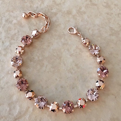 Bridal Bracelet Bridal Rose Gold Bracelet Blush Pink Crystal Etsy