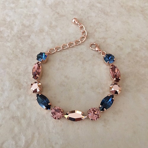 Necklace Navy Blue Rose Gold Light Burgundy Wedding Etsy