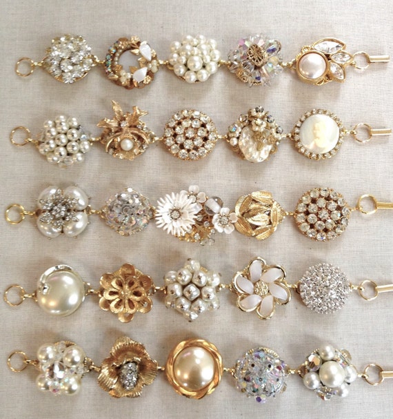 1 Vintage wedding bracelet, gold, pearl, rhinesto… - image 1