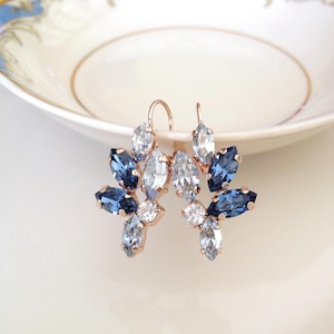Dusty blue, shades of blue, Swarovski crystal earrings, bridal, something blue, bridesmaid gift, marquise crystal earrings, blue