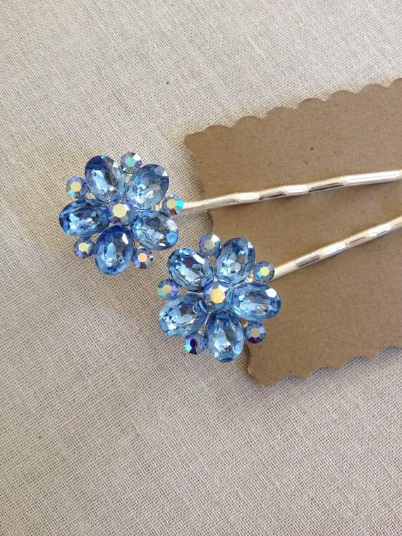 Light Sapphire Blue Crystal Hair Pins Something Blue Set Etsy