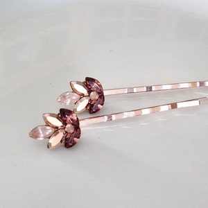 Crystal leaf hair pins, ombré, bobby pin, rose gold, morganite vintage wedding, rustic wedding, bridesmaid, gift, bridal, hair pin