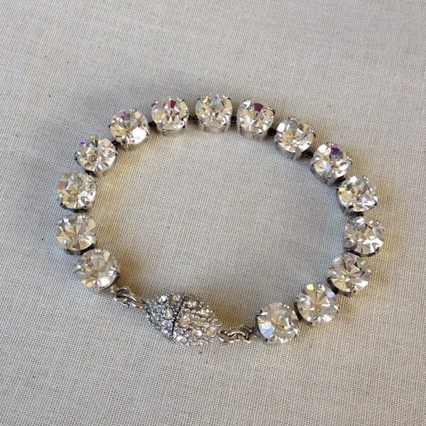 Crystal Rhinestone bracelet, tennis bracelet, bridal bracelet, bridesmaid gift, pave, magnetic clasp, simple rhinestone bracelet