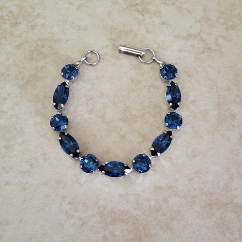 Navy Blue Crystal Bracelet Tennis Bracelet Something Blue Etsy