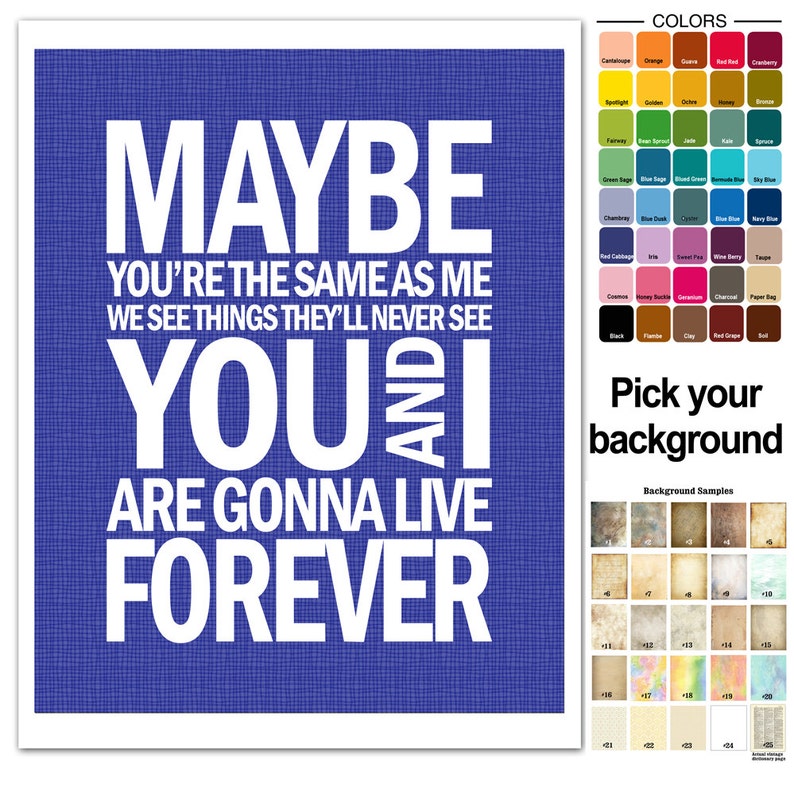 Oasis Song Lyric Print Live Forever Typography Subway Style Etsy