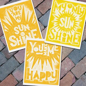 You are my Sunshine poem - Typography art print -  Letterpress 8x10 - set of 3
