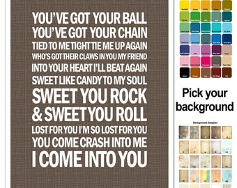 Song Lyric Print - Crash Into Me - Typography Subway Style - Custom Colors - Dave Matthews Gift Poster