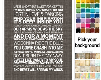 Song Lyric Print - Dave Matthews band - Collage of songs - typography subway style - custom colors