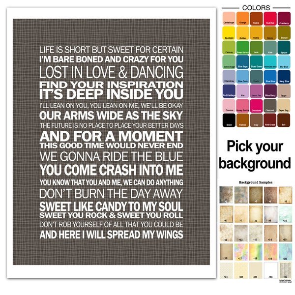 Song Lyric Print - Dave Matthews band - Collage of songs - typography subway style - custom colors