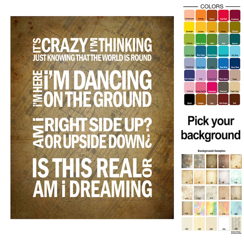Song Lyric Print Crush Dave Matthews Band Subway Style Custom Colors