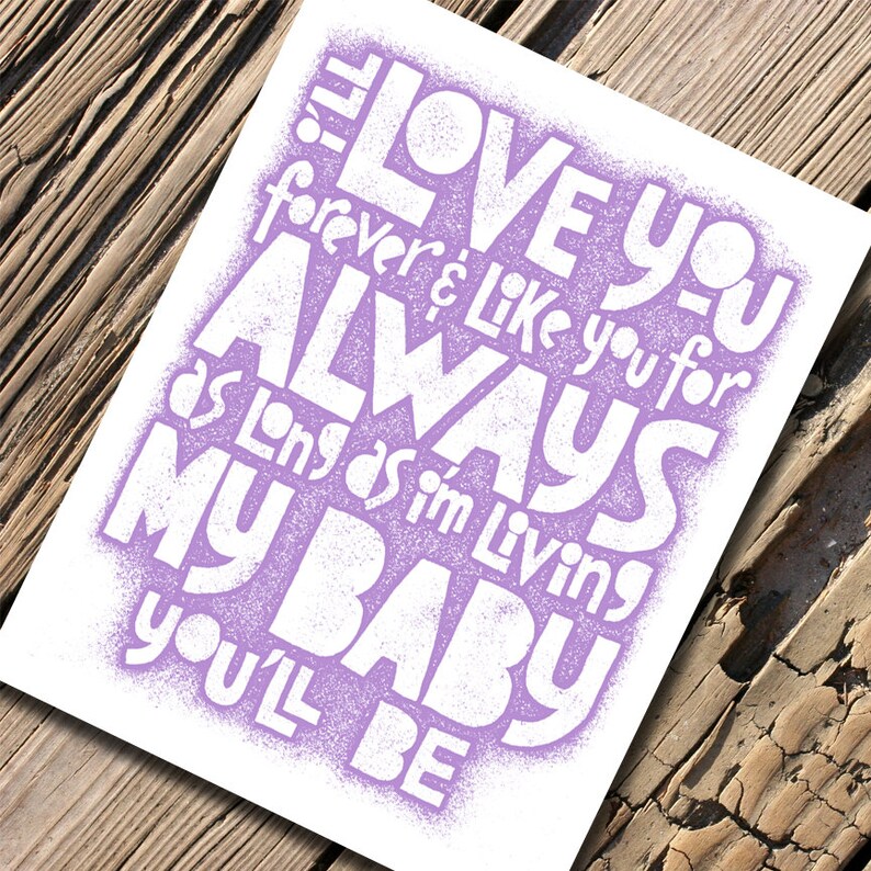 Love you forever Nursery wall art Letterpress typography art print baby poem image 2