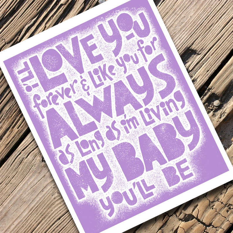 Love you forever Nursery wall art Letterpress typography art print baby poem image 1