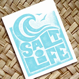Salt Life - Typography quote fine art print - Letterpress 8x10 - beach ocean coastal, Beach decor, Beach house wall hang