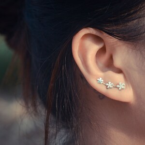 Three Snowflakes Sterling Silver Ear Climbers | Snowflake Earrings | Ear Crawlers | Ear Sweep