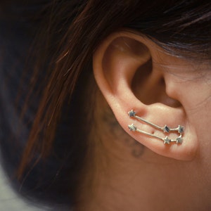 Taurus Zodiac Constellation Sterling Silver Ear Climbers | Ear Crawlers | Ear Sweep | Zodiac Earrings | Celestial Jewelry