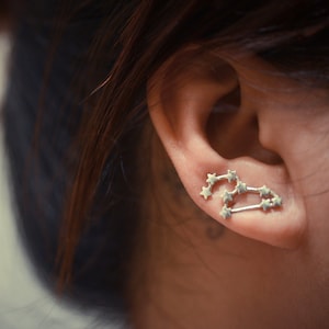 Leo Zodiac Constellation Sterling Silver Ear Climbers | Ear Crawlers | Ear Sweep | Zodiac Earrings | Celestial Jewelry