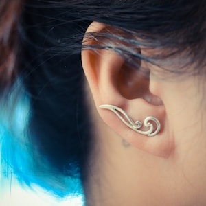 Waves Sterling Silver Ear Climbers | Ocean Wave Earrings | Ear Crawlers | Ear Sweep