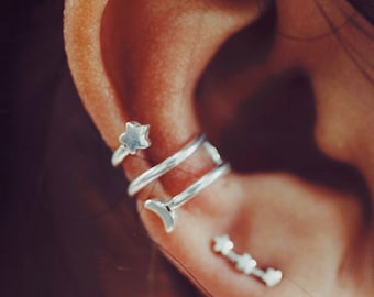 Star and Moon No Pierce Conch Ear Cuff Sterling Silver | Celestial Jewelry | No Piercing Earring | Star Moon Earring
