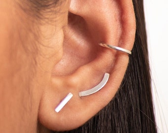 Curved Bar Sterling Silver Earring Studs | Second Piercing Studs | Cartilage Curved Bar Studs | Minimalist Earrings Studs