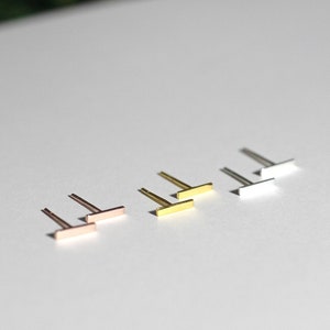 Minimalist Thin Bar Solid 14k or Sterling Silver Dainty Earring Studs Bar Earrings Thin Bar Studs Dainty Jewelry image 3