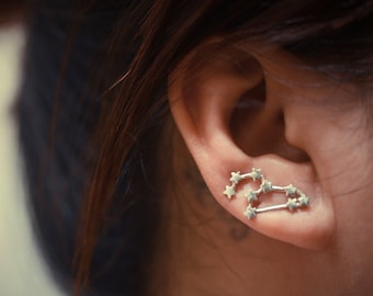 Leo Zodiac Constellation Sterling Silver Ear Climbers | Ear Crawlers | Ear Sweep | Zodiac Earrings | Celestial Jewelry