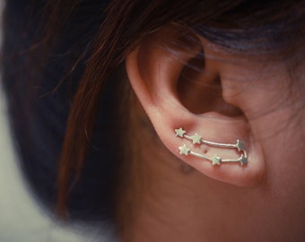 Gemini Zodiac Constellation Sterling Silver Ear Climbers