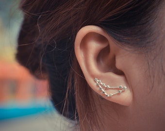 Capricorn Zodiac Constellation Sterling Silver Ear Climbers