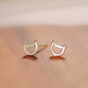 Cat Sterling Silver Earring Studs | Minimalist Cat Earrings | Feline Lover Jewelry | Cat Lover