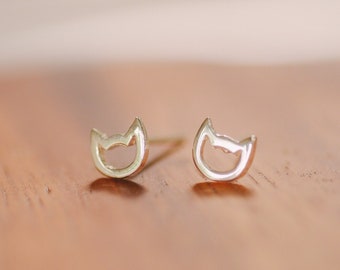 Cat Sterling Silver Earring Studs | Minimalist Cat Earrings | Feline Lover Jewelry | Cat Lover