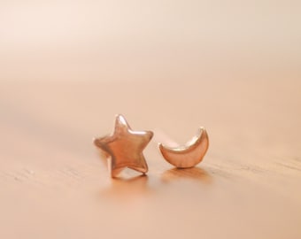 Star And Moon Sterling Silver Earring Studs Set | Star Lover | Celestial Jewelry | Mix And Match Studs | Lunar Jewelry