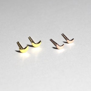 Moon Solid 14k or Sterling Silver Minimalist Earring Studs Celestial Jewelry Crescent Moon Studs Lunar Jewelry