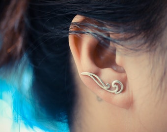 Waves Sterling Silver Ear Climbers | Ocean Wave Earrings | Ear Crawlers | Ear Sweep