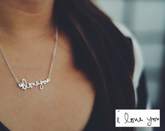 Custom Handwriting Necklace Sterling Silver | Personalized Actual Handwriting | Remembrance Necklace | Signature Necklace